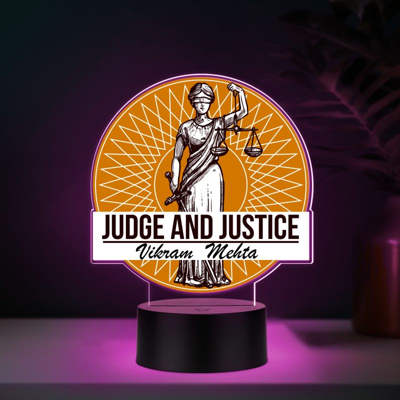 Personalized Judge and Justice LED Lamp with Automatic Color Changing Light Gift for Judge Men & Women | Home & Office Desk Decor Light